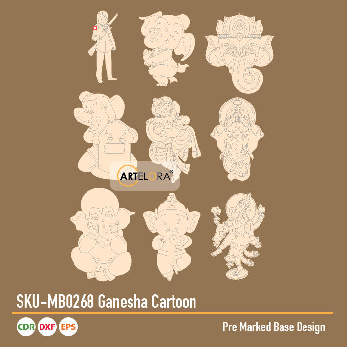 Pre Marked Base Design Ganesha Cartoon
