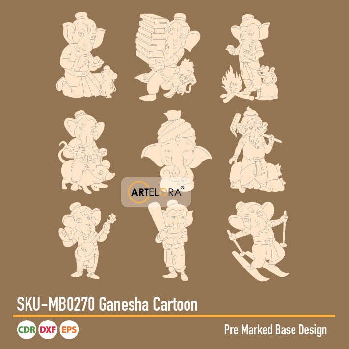 Pre Marked Base Design Ganesha Cartoon