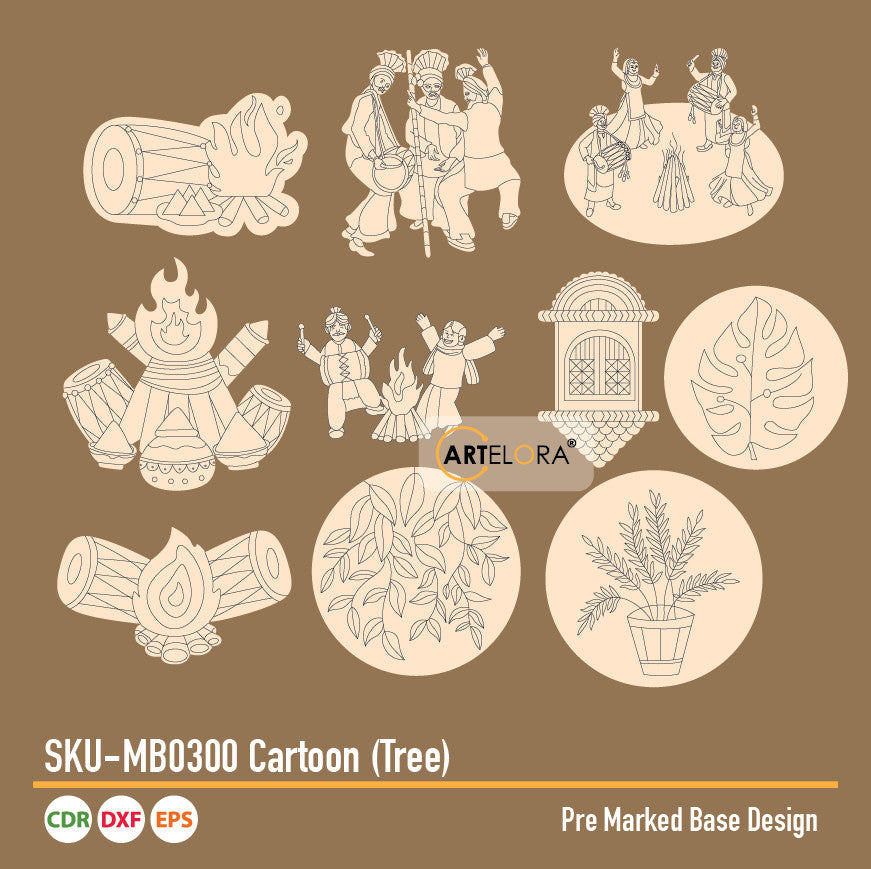 Pre Marked Base Design Ganesha Cartoon (Tree)