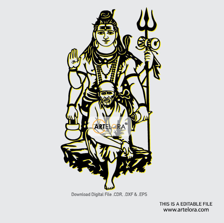 2D Modern Art Sai Baba of Shirdi With Shiv