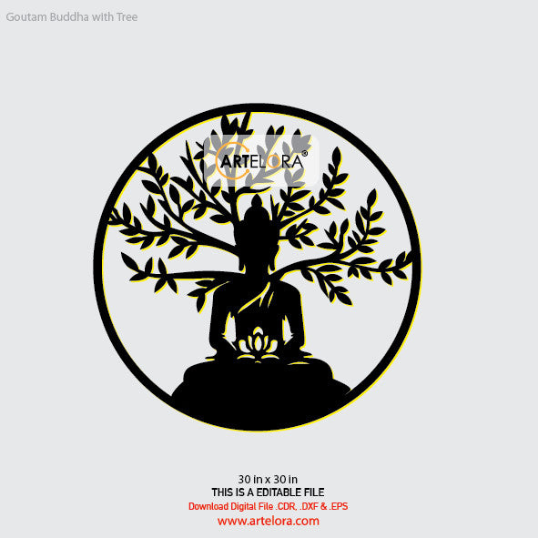 2D Modern Art Goutam Buddha with Tree