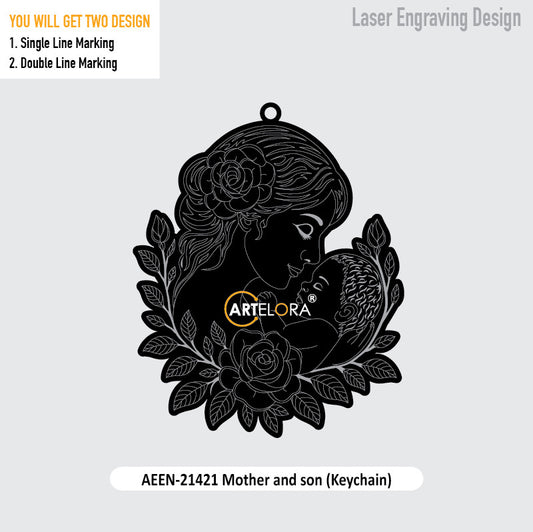 Mother and son (Keychain) Laser Engraving Design