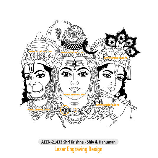 Shri Krishna - Shiv & Hanuman Laser Engraving Design