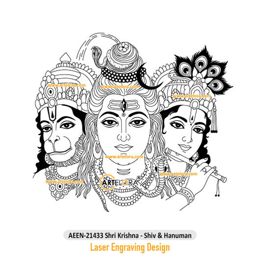 Shri Krishna - Shiv & Hanuman Laser Engraving Design