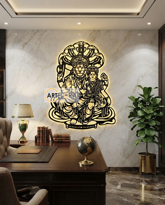 2D Modern Art Shri Lakshmi & Narasimha (Vishnu Bhagwan)