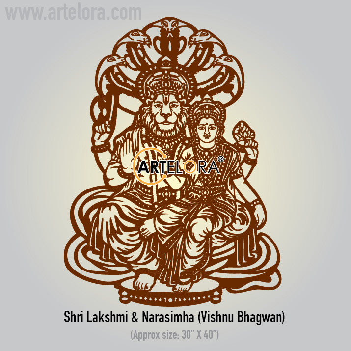 2D Modern Art Shri Lakshmi & Narasimha (Vishnu Bhagwan)