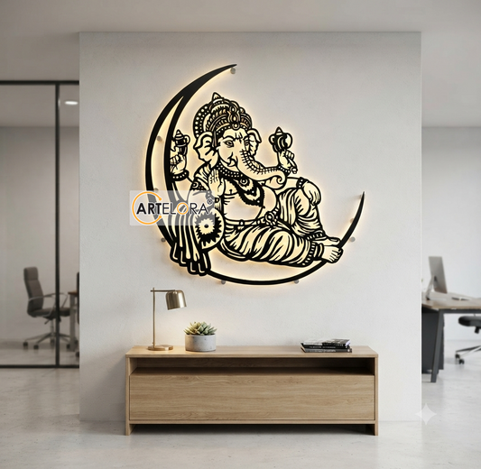 2D Modern Art Shri Ganesh With Moon