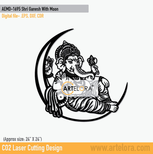 2D Modern Art Shri Ganesh With Moon