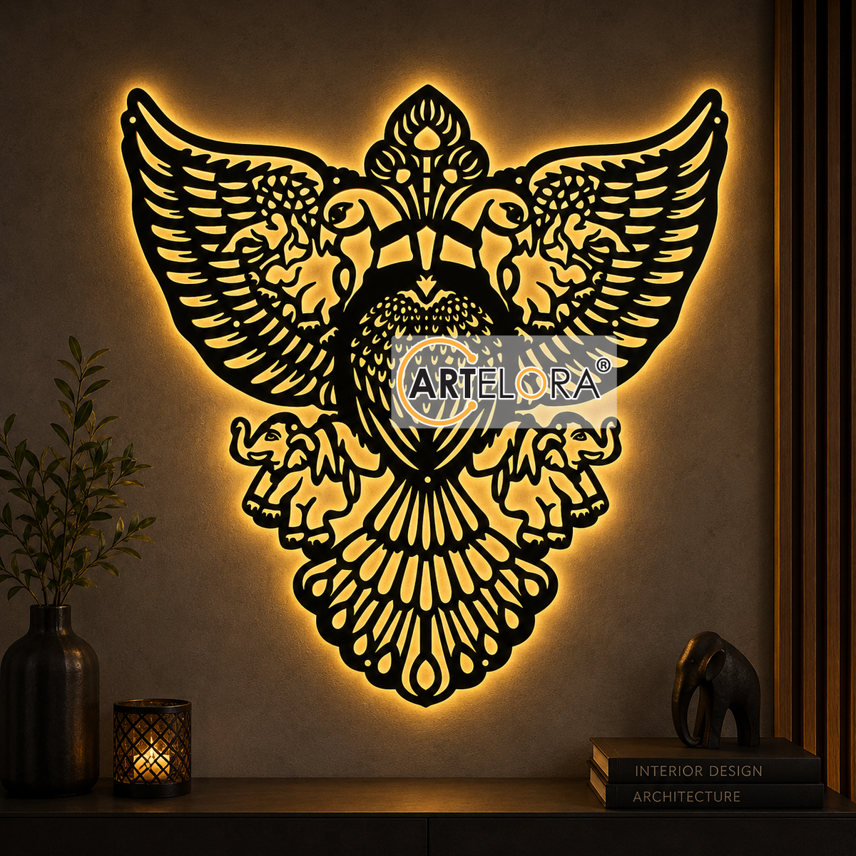 2D Modern Art Gandaberunda Narasimha Metal Art Design