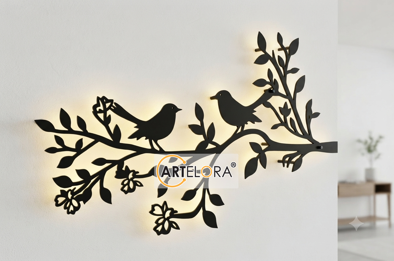 2D Modern Art Bird on Branch Wall Art