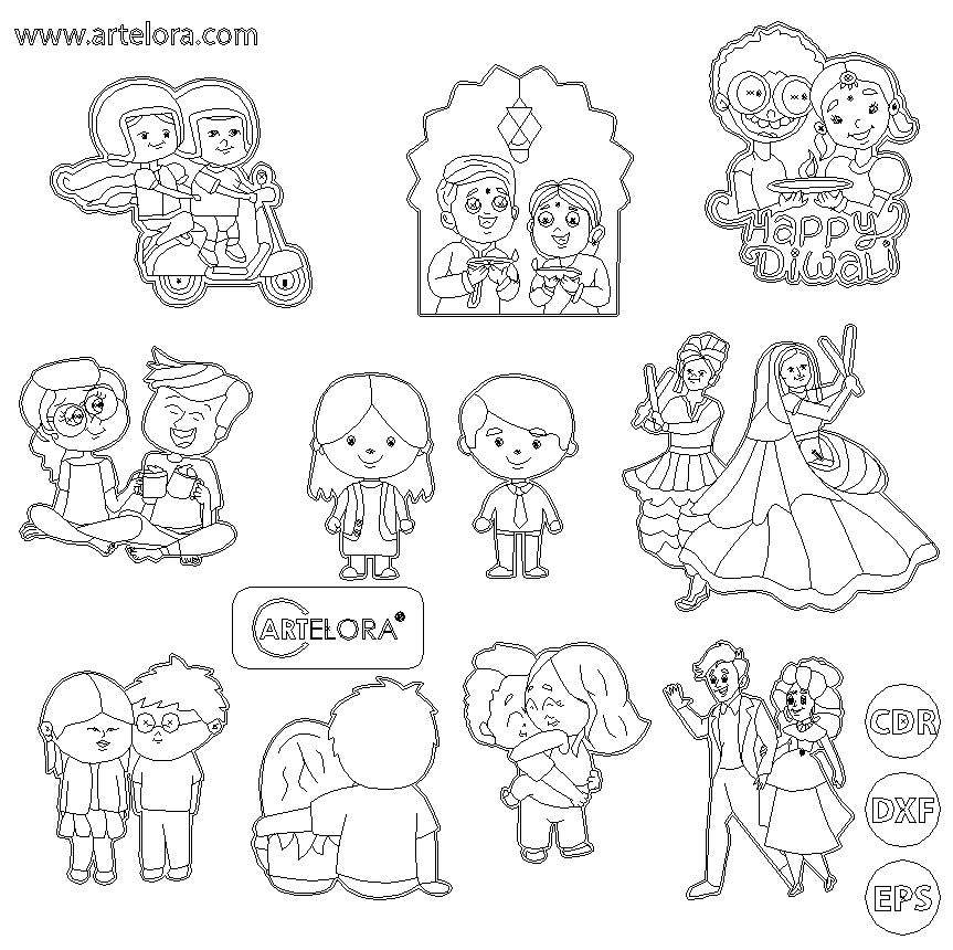 Pre Marked Base Design Best Couple Cartoon Drawing