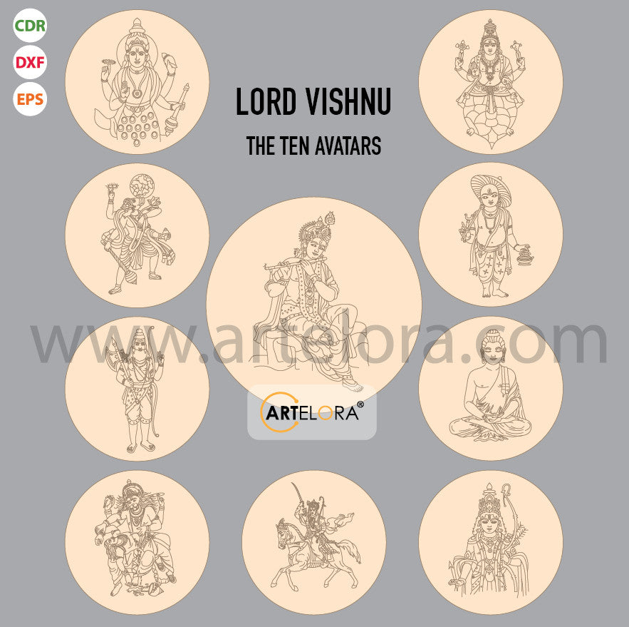 Pre Marked Base Design All 10 Avatar of Lord Vishnu line work