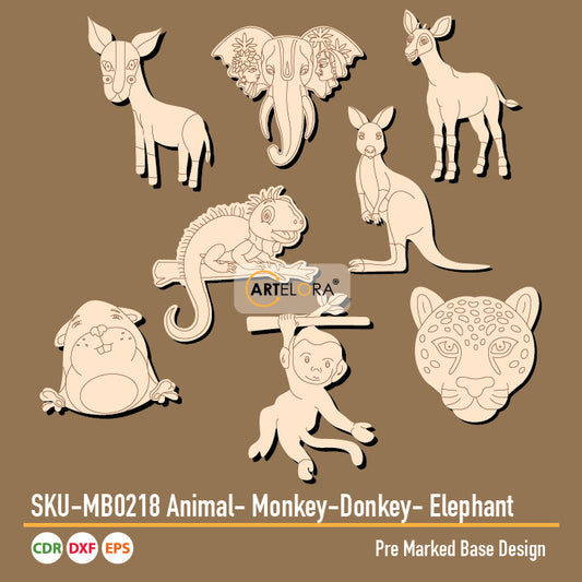 SKU-MB0218 Animal- Monkey-Donkey- Elephant (Pre Marked Base Design)