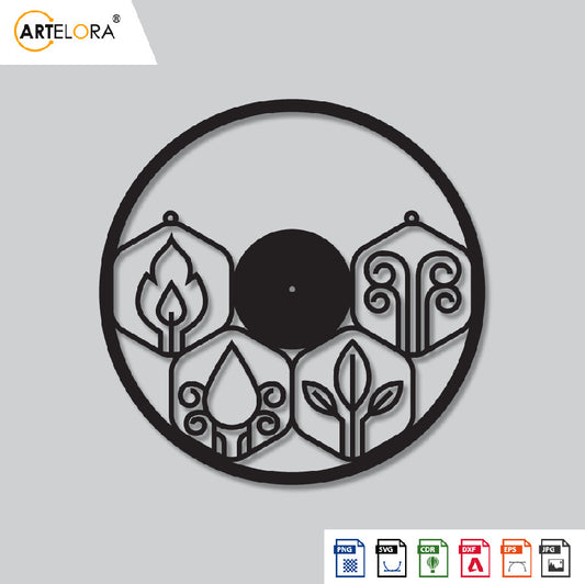 2D Modern Art panchtatva clock Laser cutting