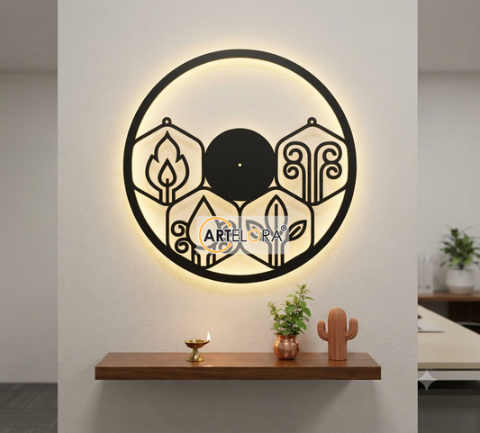 2D Modern Art panchtatva clock Laser cutting