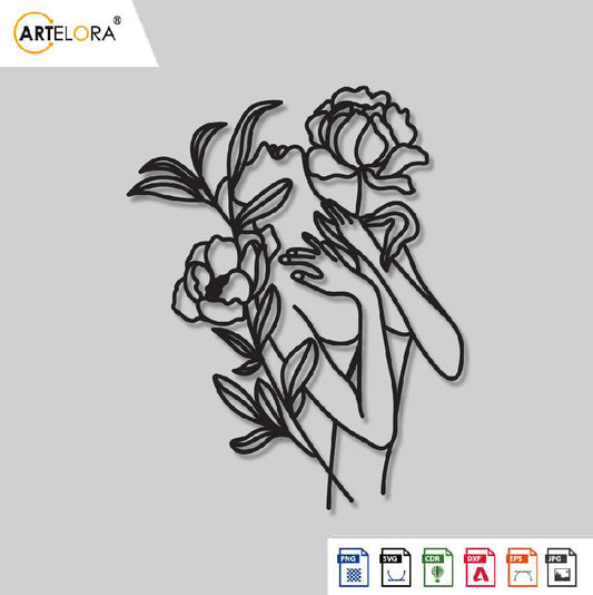 2D Modern Art woman with Flower design