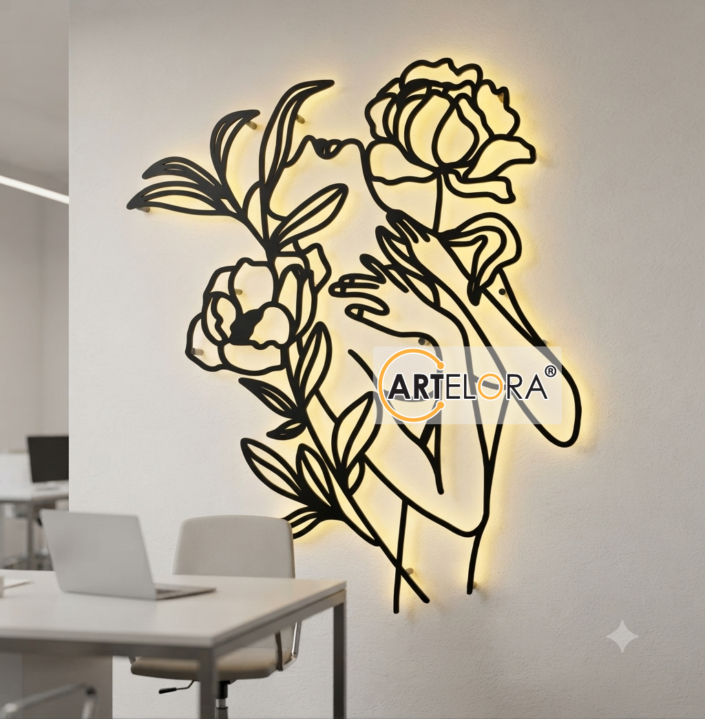 2D Modern Art woman with Flower design