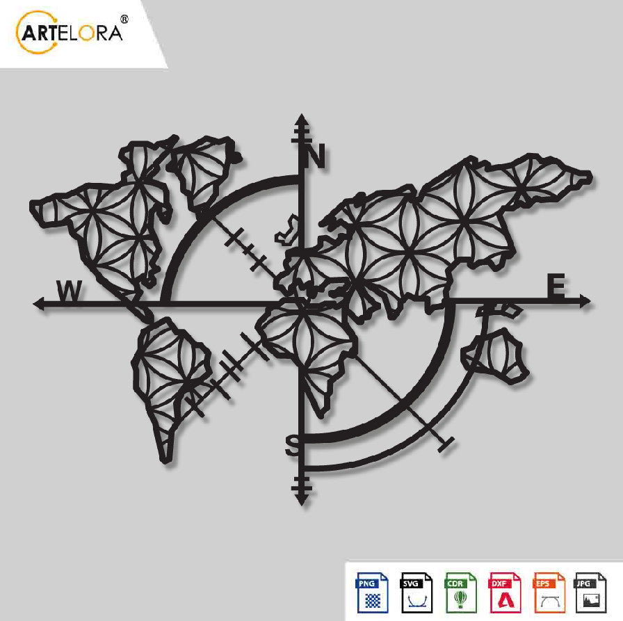 2D Modern Art World Map Laser Cutting