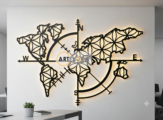 2D Modern Art World Map Laser Cutting