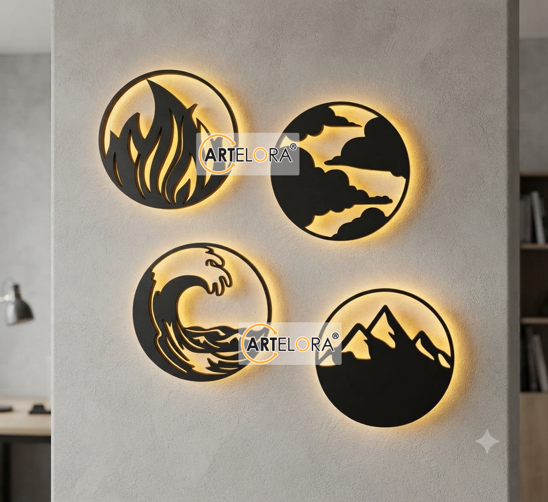 2D Modern Art Panchtatva Laser Design