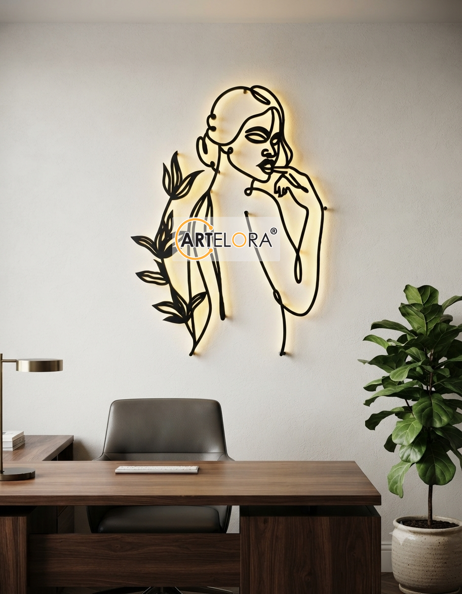 2D Modern Art Woman & Leaf Laser Cutting Design