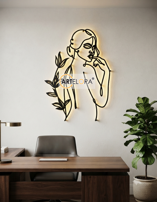 2D Modern Art Woman & Leaf Laser Cutting Design