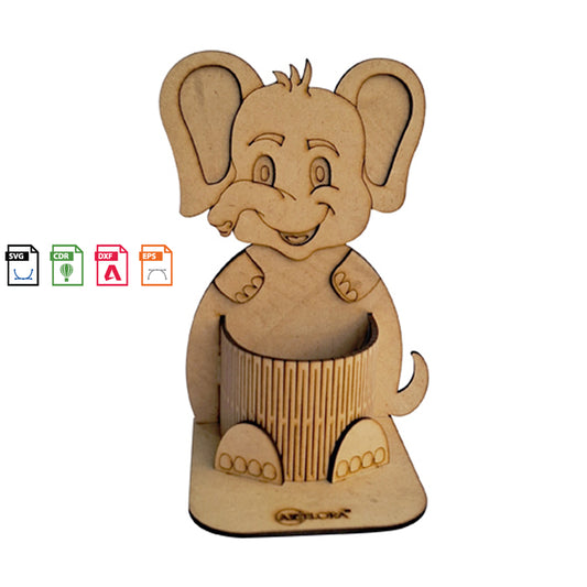 3D Model Laser Cutting Elephant Pen Holder (animal)