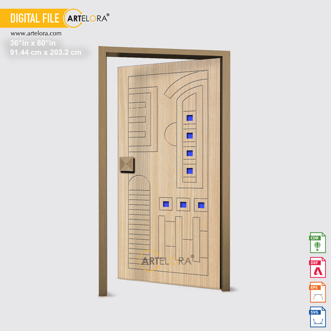 Carving Design Geometric Square & Round Shapes Door