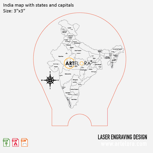 india map with states and capitals Laser Engraving