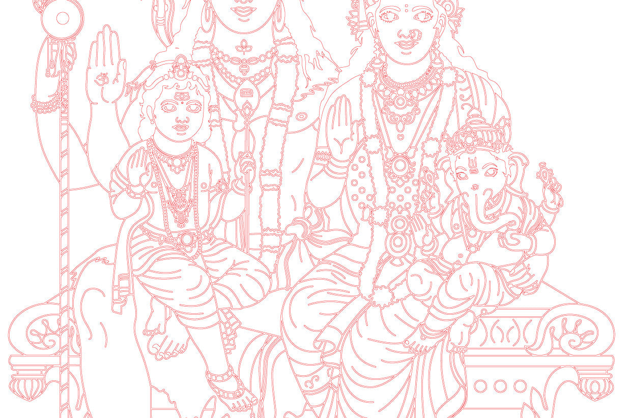 Laser Engraving Lord Shiv Parvati Kartike & Ganesh (Shiv Parivar)