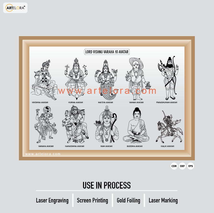 Laser Engraving  lord vishnu dashavatar