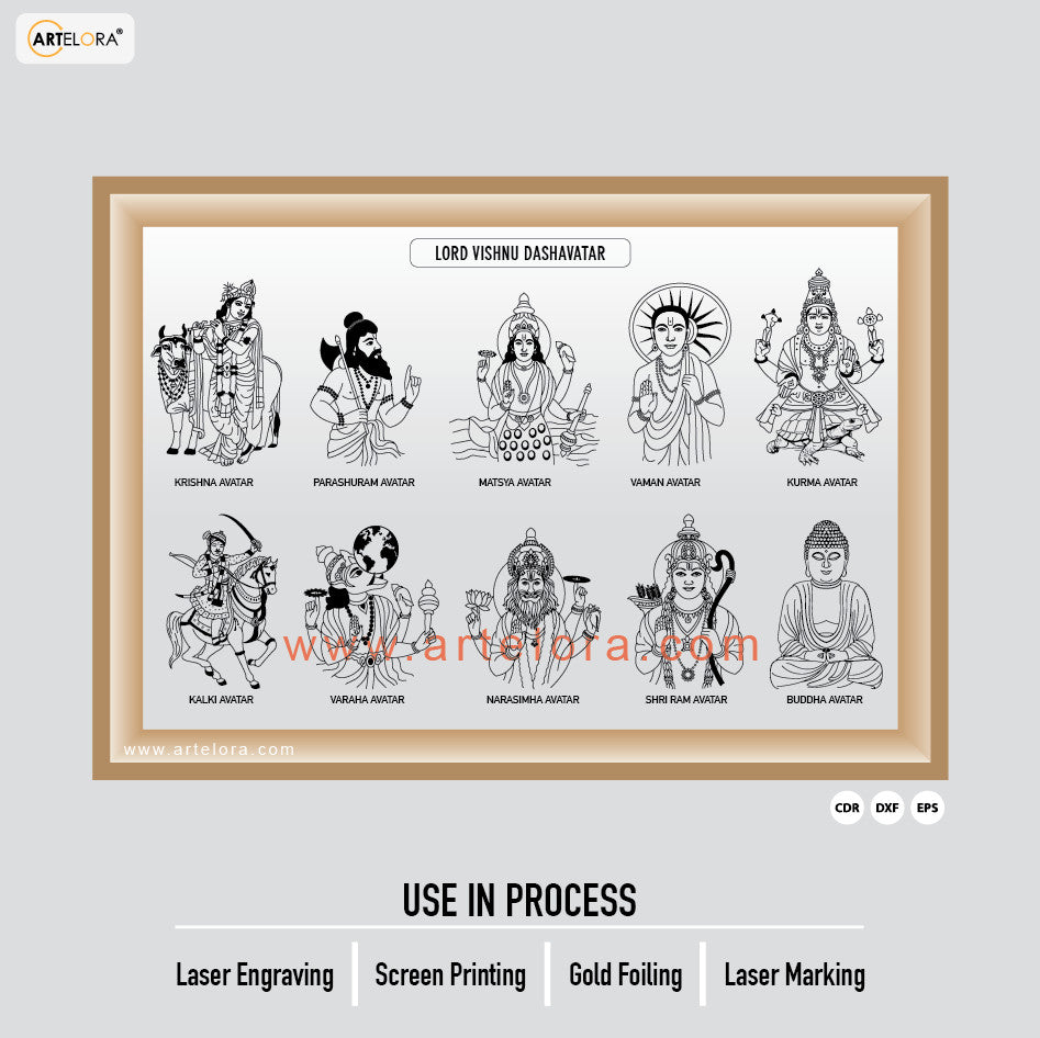 Laser Engraving  lord vishnu dashavatar