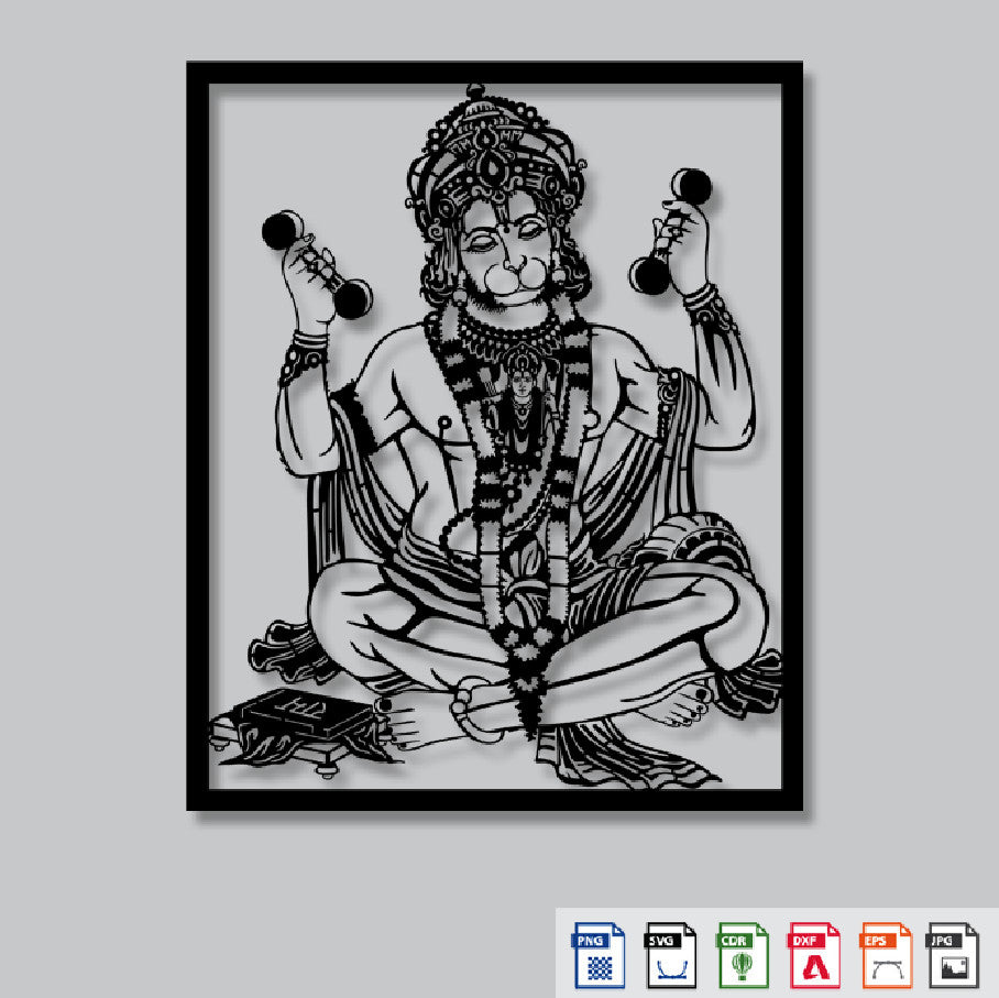 2D Modern Art Hanuman Ji Laser Cuutting