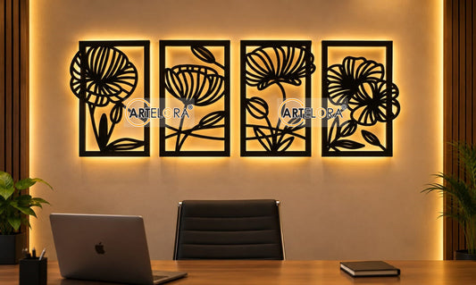 2D Modern Art Metal Leaf & Fwower Wall Decor Art