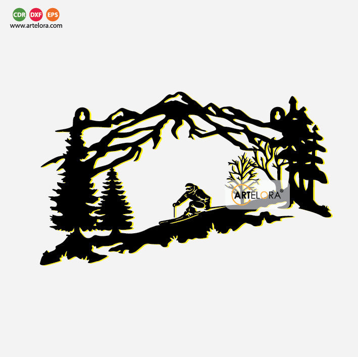 2D Modern Art Landscape Mountain Tree deer Animals