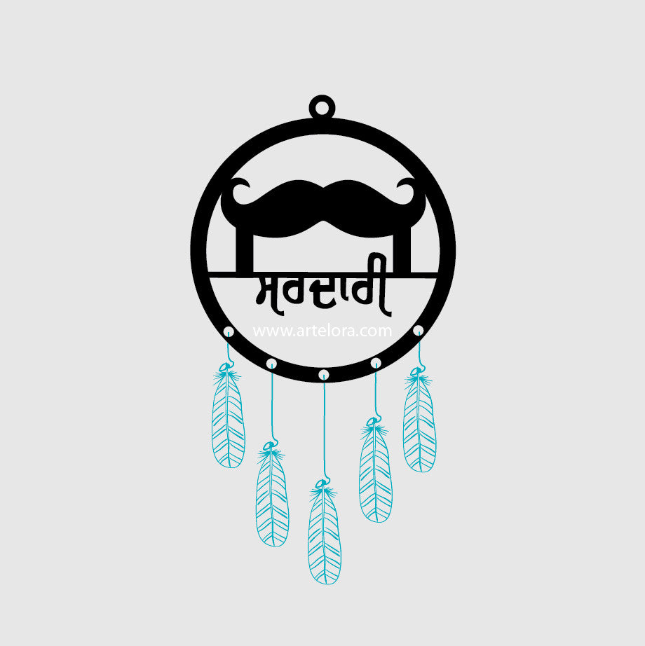 2D Modern Art Punjabi Language with Moustache Turban Car Hanging