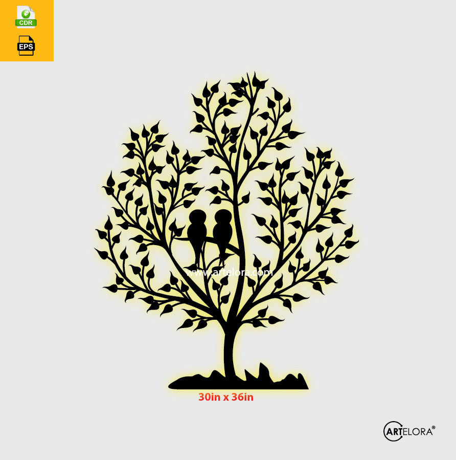 2D Modern Art Love Birds (Love Tree)