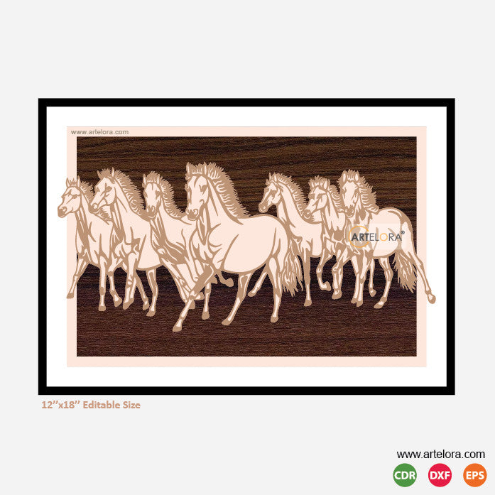 Premium Art MDF Laser Cutting Photo Frames of Seven Horses (12x18)