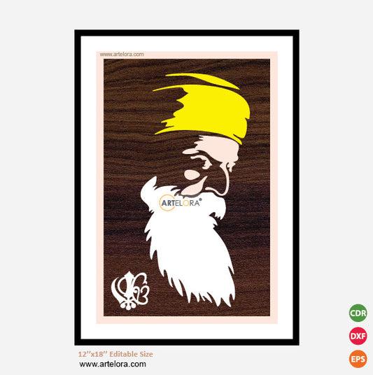 Premium Art MDF Laser Cutting Photo Frames of Guru Nanak (12x18)