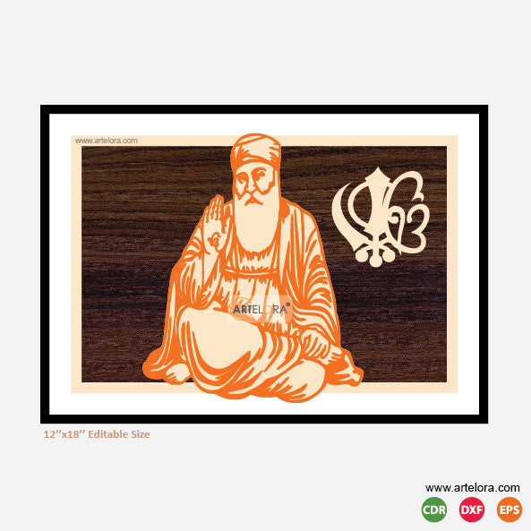 Premium Art MDF Laser Cutting Photo Frames of Guru Nanak (12x18)