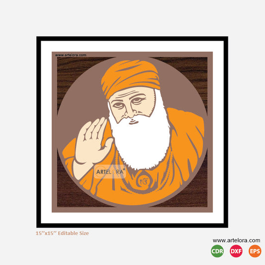 Premium Art MDF Laser Cutting Photo Frames of Guru Nanak (15x15)