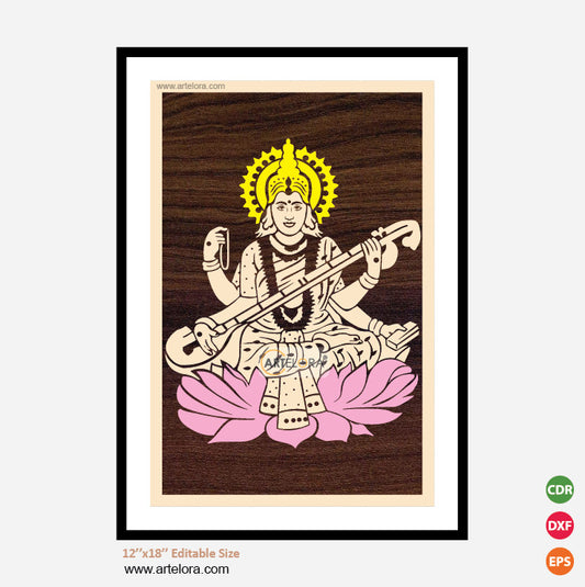 Premium Art MDF Laser Cutting Photo Frames of Sarasvati Mata (12x18)